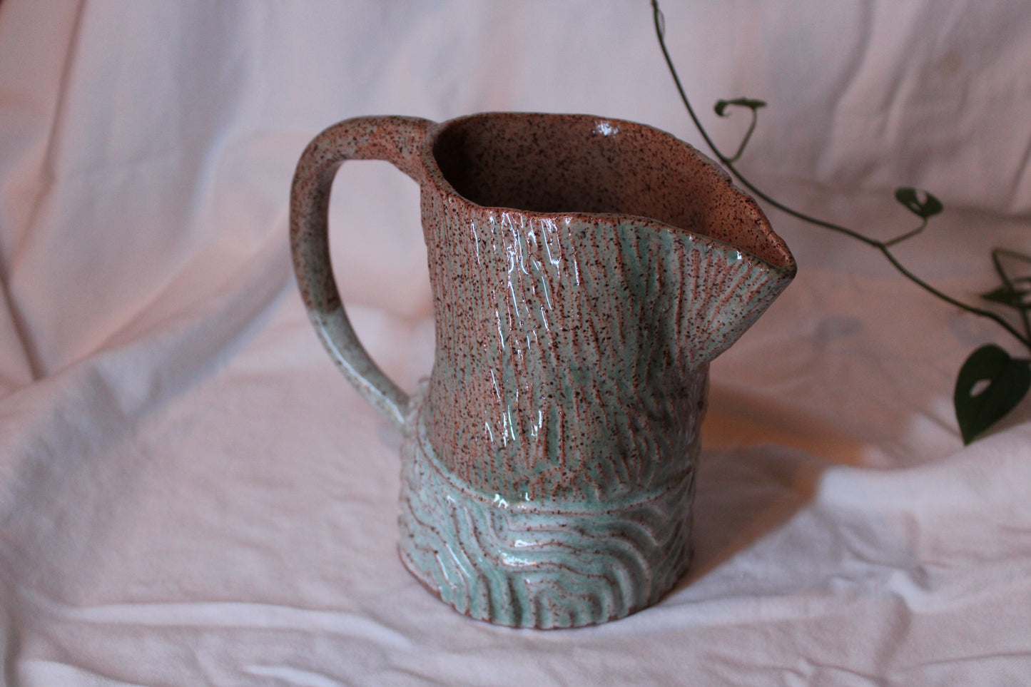 Hand Built, Carved Pitcher
