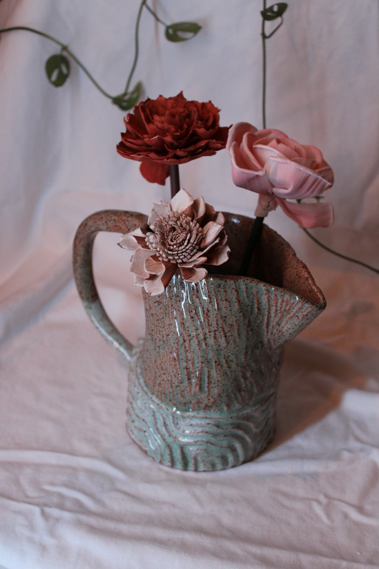 Hand Built, Carved Pitcher
