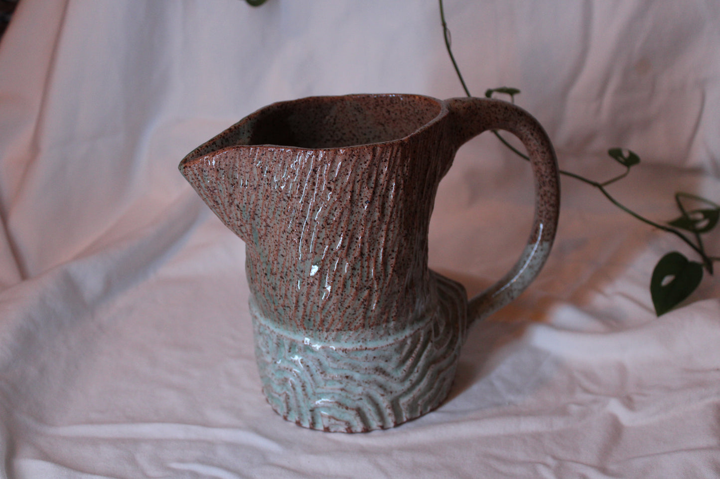 Hand Built, Carved Pitcher